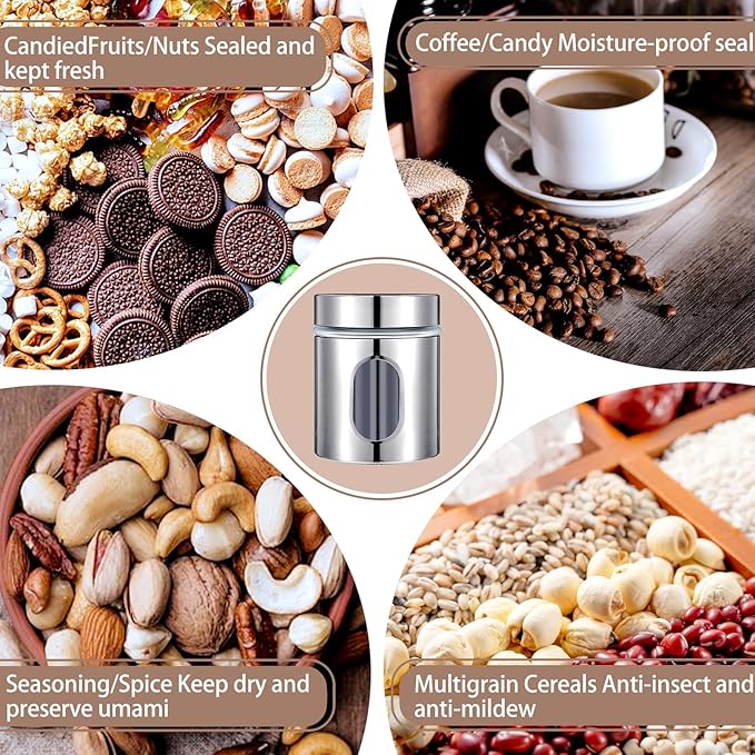 4 Pieces Kitchen Canisters Set 20 oz Stainless Steel Glass Canisters Airtight Coffee Sugar Tea Candy Jars Food Storage Container with Lid for Flour Cookies Spices Grains Kitchen Baking Home Decoration