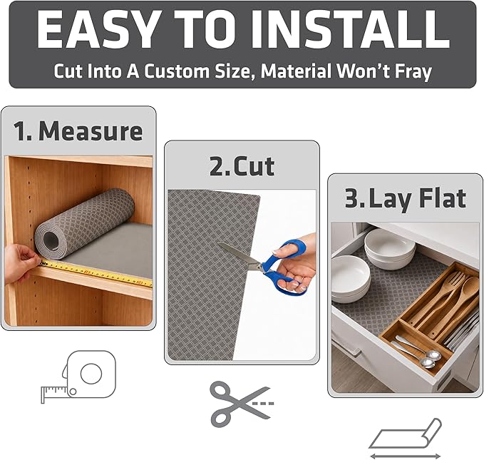 Drymate Premium Luxury Shelf & Drawer Liner, Thick Cushioned Fabric, Non-Adhesive, Absorbent, Waterproof, Slip-Resistant, Liners for Kitchen Cabinets, Cupboards (USA Made)(12”x59”)(2-Pack)(Taupe)