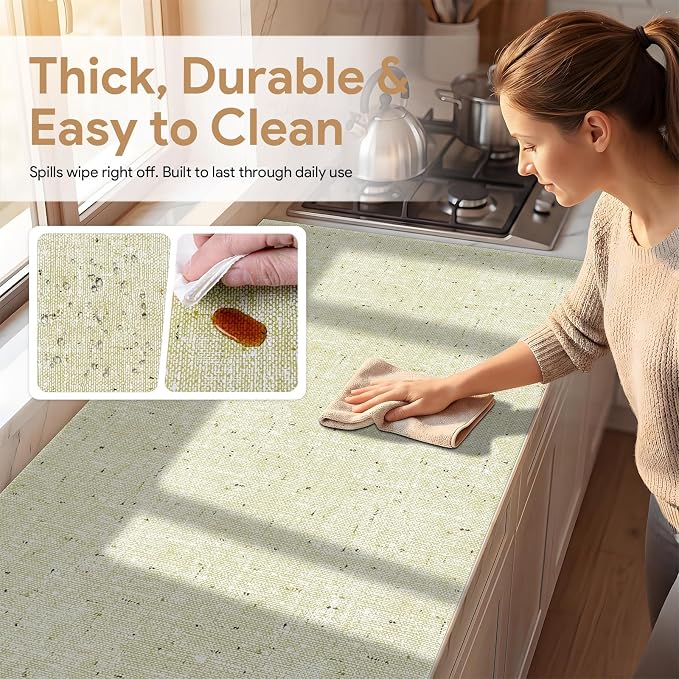 12'' X 360'' Beige Shelf Liner Drawer Liner for Kitchen Cabinet Non Adhesive, Strong Grip Anti Slip Cabinet Liners for Shelves, Oil-Proof Waterproof Cupboard Liner