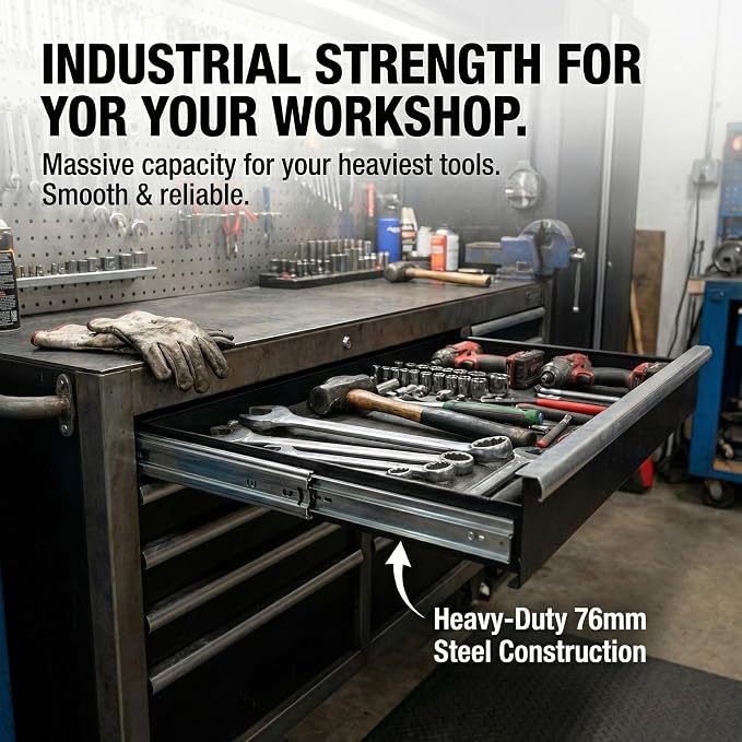 Heavy Duty 40" Drawer Slides, Full Extension Ball Bearing, 500LB Capacity | 76MM Width, 3-Section Design, Industrial Grade Steel, Smooth & Quiet Operation, for Workshop, Garage, Kitchen Cabinets