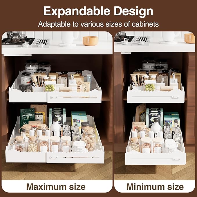 Pull Out Cabinet Organizer, Expandable Width (12"-18") and Depth (13.7"-23.6"),Pull Out Drawers for Cabinets, Slide Out Drawers for Kitchen Cabinets with Sturdy Steel Pull Out Shelves