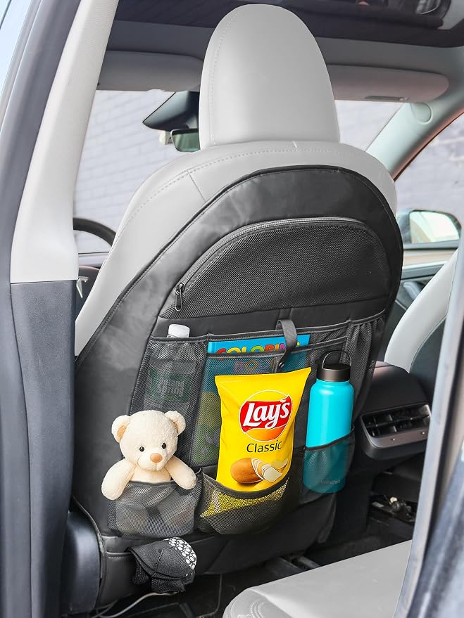 2-Pack for Tesla Model Y/3 2017-2026, Custom Fitted Seat Back Kick Protectors with Storage Pockets - Rear Passenger Organizer for Kids, Zippered Accessories Slots