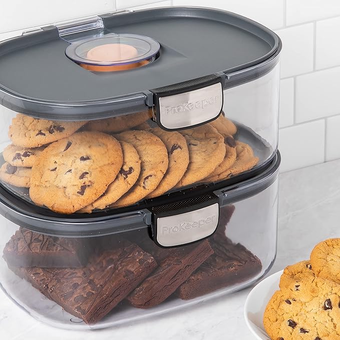 Progressive ProKeeper International Airtight Food Storage Container with Terracotta Disk for Freshness, Stackable & Dishwasher Safe, Ideal for Cookies, Baked Goods, & More 3 Quart, 3-Piece