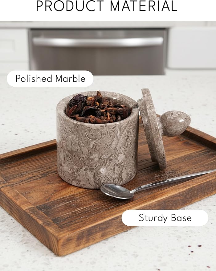Marble Salt Cellar with Lid – Oceanic 4 Inch Table Salt Container, Salt Jar, Salt Dish, Salt Holder, Spice Jar, Sugar Bowl, Seasoning Container, Salt Dispenser for Kitchen Countertop