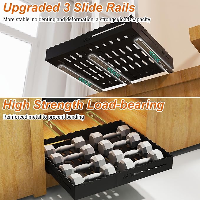 Pull Out Cabinet Organizer, Expandable Width (12"-18") Depth (13"-23") with 3-Slide Rails, No Drill Adhesive Pull Out Drawers for Kitchen and Pantry Cabinets, for Both Lip and Lip-Free Cabinets,Black