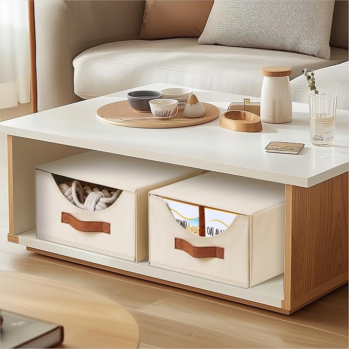 Homsorout Stackable Storage Drawers - Collapsible Storage Bins with Drawers, 8 Pack Closet Shelf Organizer Basket, Fabric Pull Out Organizer for Bedroom, Living Room, Dorm, Beige