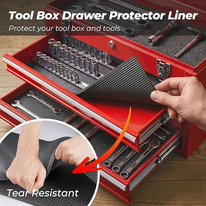 PABUSIOR Toolbox Shelf Liners Black: 5MM Thick Heavy Duty Tool Box Foam Liner for Drawers - Non Slip Grip Cabinet Mats for Garage Shelves 16" W x 98" L