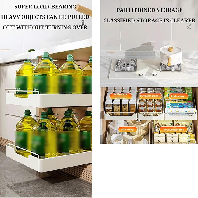 Extendable Sliding Drawer,Extendable Drawer For Kitchen Storage,Slide Out Drawer Storage Shelves for Kitchen Cupboard,No Need Drill and Nailing,for Cabinets Kitchen Living Room.(Size:40 * 43 * 7cm)