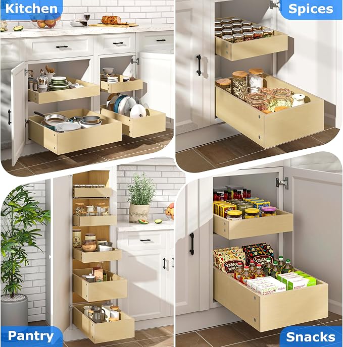 WelFurGeer Soft Close Pull Out Cabinet Organizer, 14" W x 22" D Pull Out Drawer for Cabinet, Bottom Mount Pull Out Drawers for Kitchen Cabinets, Durable Pullout Drawers for Home & Kitchen Organization