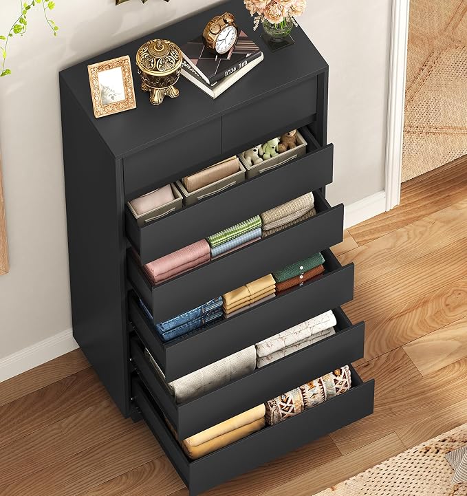 TEENFON 51.6" Tall Dresser for Bedroom with 7 Drawers, Black Dresser with Metal Slide, Bedroom Dressers, Wood Dressers & Chests of Drawers for Bedroom, Hallway, Black