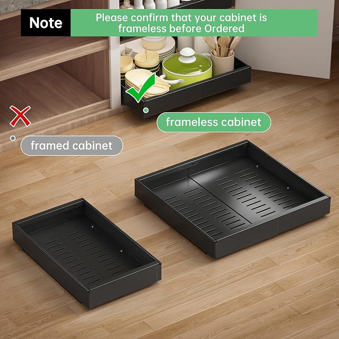 Pull out Cabinet Organizer, 2 pack, 16.5" Deep Heavy Slide out Drawers, Upgrade Three Triple-Slide Rail Systems, Expandable 12.8"-20.8" Roll out Shelf Storage for Kitchen Base Cabinet Organization