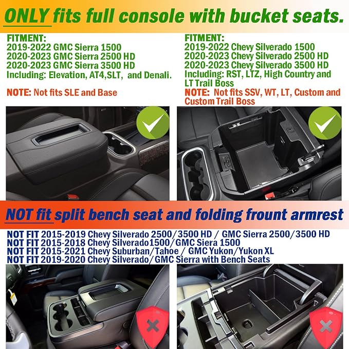 Center Console Organizer Dividers for 2019-2022 GMC Sierra/Chevy Silverado 1500 Accessories /2020-2023 Chevy Silverado/GMC Sierra 2500HD/3500HD, Fit Full Console w/Bucket Seats Only