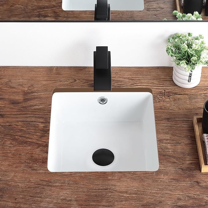 14 Inch Small Undermount Bathroom Sink White Ceramic Square Under Counter Bathroom Sink for Cabinet Porcelain Vanity Sinks,Overflow Type (13.8"x13.8")