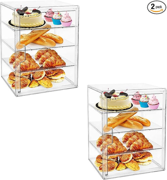 MEI NIAN Pastry Display Case,Bread Box for Kitchen Countertop,4-Layer Adjustable BreadBox, Large Capacity Bread Box for Home-baked Breads,Muffins,Bagel Storage Container, Bread Holder-2pcs