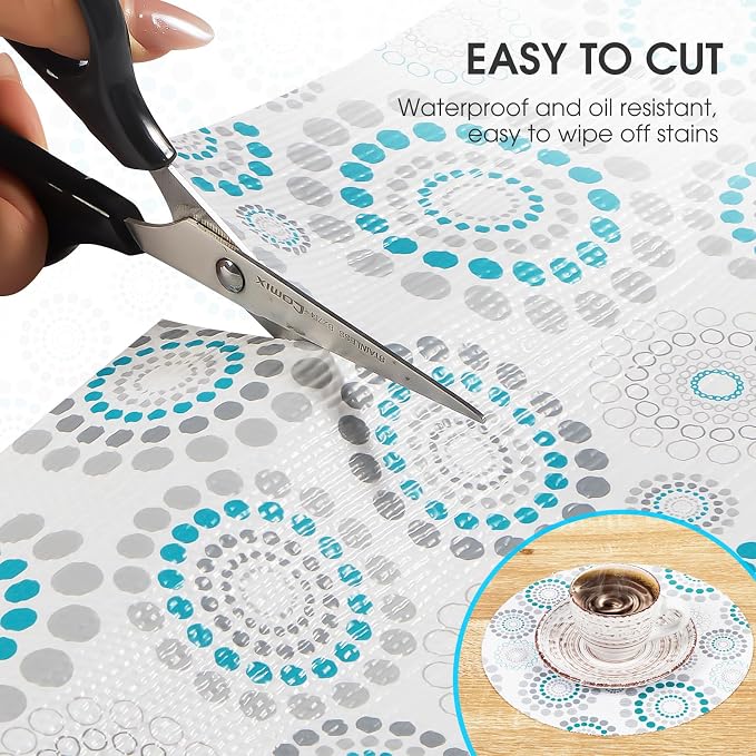 Drawer and Shelf Liner, Non-Slip Kitchen Cabinet Liners Non-Adhesive Thick Strong Grip Waterproof Washable Mats Protect Dresser Shelves Cupboard Bathroom Cabinets, Spiral, 12 in X 10 FT