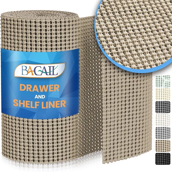 BAGAIL Non-Adhesive Shelf Liner, Thick Strong Grip Drawer Liners for Kitchen Cabinets, Heavy-Duty Easy Cut Cabinet Liners for Shelves, Pantry, Bathroom Cupboards - 24" x 30FT, Beige