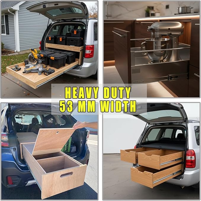 Heavy Duty 40" Drawer Slides, Full Extension Ball Bearing, 300LB | 53MM Width, 3-Fold Design, Side Mount, Smooth & Quiet Operation, for Cabinets, Drawers, Workbenches