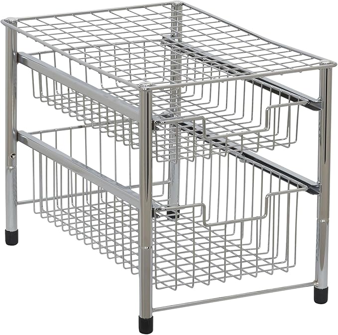 Household Essentials Silver 1239-1 Free Standing Pull Out Cabinet Organizer Shelf | Double, 16.5" Deep