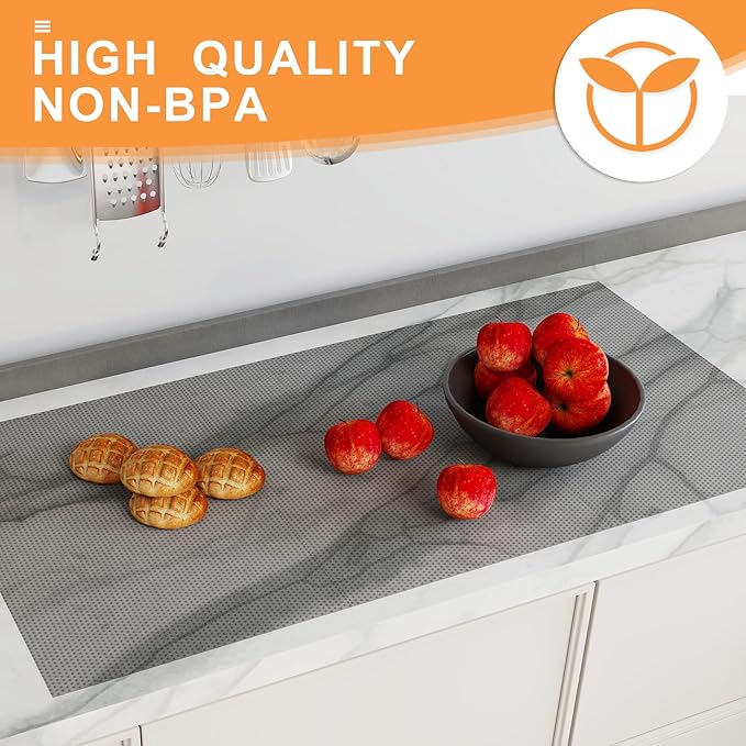 FLPMIX Kitchen Cabinet Drawer Liner: Clear Non-Adhesive Pantry Shelf Liner - Waterproof Easy to Cut Refrigerator Mat - Translucent Grey Bathroom Cupboard Liners for Shelves 15" x 240"