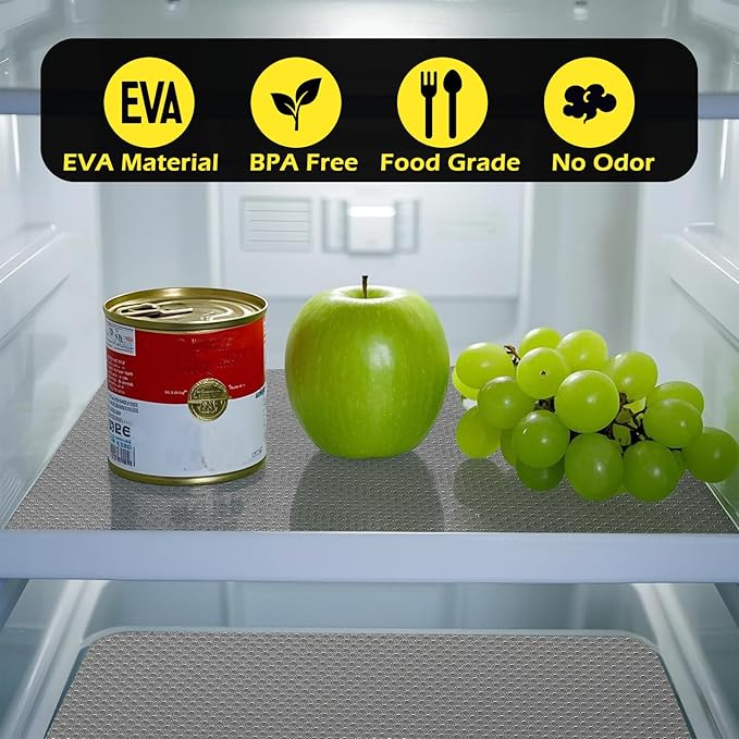 Shelf Liner, Waterproof Refrigerator Liner, Drawer Liners for Kitchen Cabinet, Bathroom Under Sink Mat Non Adhesive Fridge Liner EVA Place Mats Roll - Grey 17.7"×197"