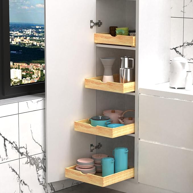 Fully Assembled Pull Out Cabinet Drawer, Wood Pull Out Cabinet Organizer, Soft Close Slide Out Pull Out Drawers for Kitchen Cabinets, Fast and Easy DIY Installation, 18”W x 21”D