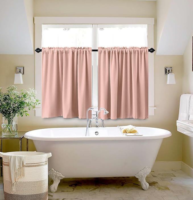 KOUFALL Blush Pink Blackout Curtains for Bedroom Girls Short Small Window Curtains for Girls Room Bathroom 34 x 24 Inch Length