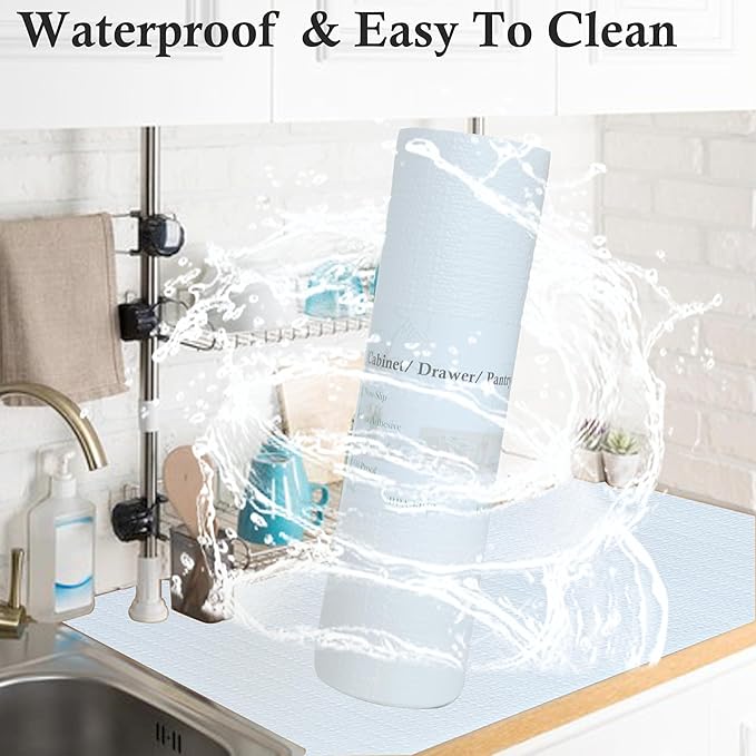 Shelf Liners for Kitchen Cabinets 24 Inch Wide X 20 Ft Non Adhesive Cabinet Drawer Liner Non Slip Water Oil-Proof Strong Grip Pantry Refrigerator Shelves Bathroom Drawer Mat Cupboard Closet Liner