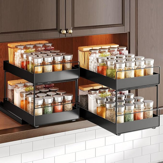 Pull Out Spice Rack Organizer for Large Upper Cabinet, Easy to Install, Drill-Free, Cabinet Requires- Clearance Height > 12 inch, Width>9 inch, Depth> 11 inch - (1 Pack), Dimensions 8.2"Wx10.2"Dx6.9"H