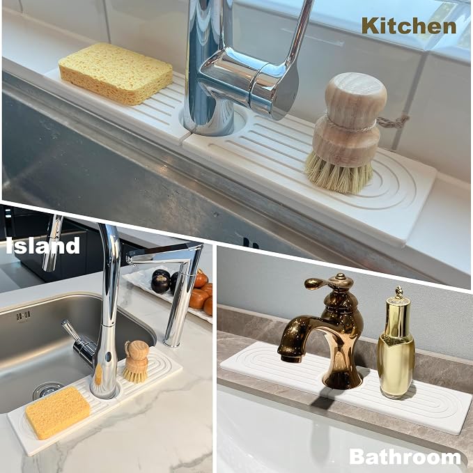 Faucet Mat for Kitchen Sink, Stone Drying Mat for Kitchen Counter, Stone Mat Bathroom, Kitchen Mat, Sink Mat, Water Absorbing Stone Tray for Sink, Bathroom Stone Mat (WHITE, 15.8*4")