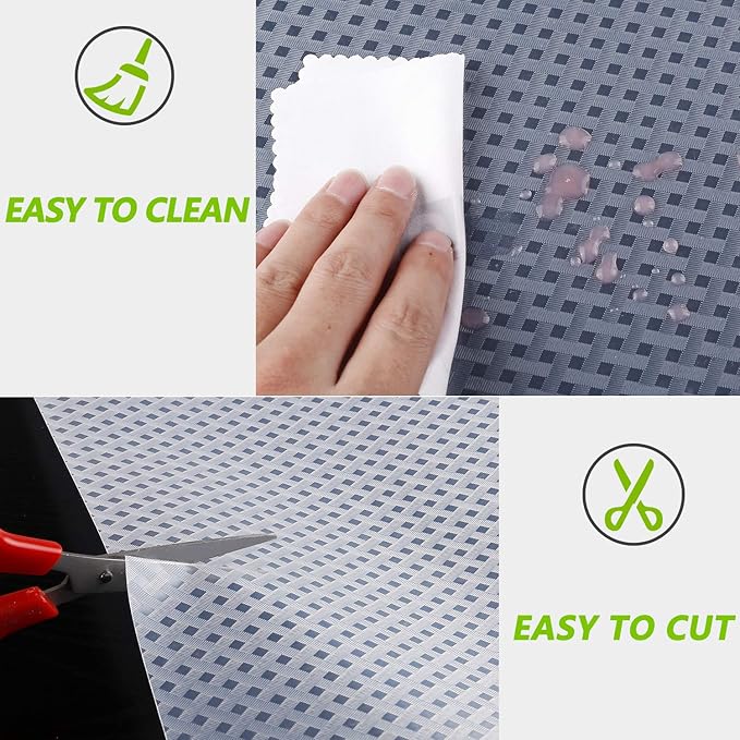 HooTown Refrigerator, Fridge Shelf Liners and Drawer Mats 11.8 Inch Wide x 393.7 Inch Long, Non Adhesive EVA Plastic Washable Waterproof Pads for Kitchen Cabinet, Pantry Closet, Cupboard, Clear