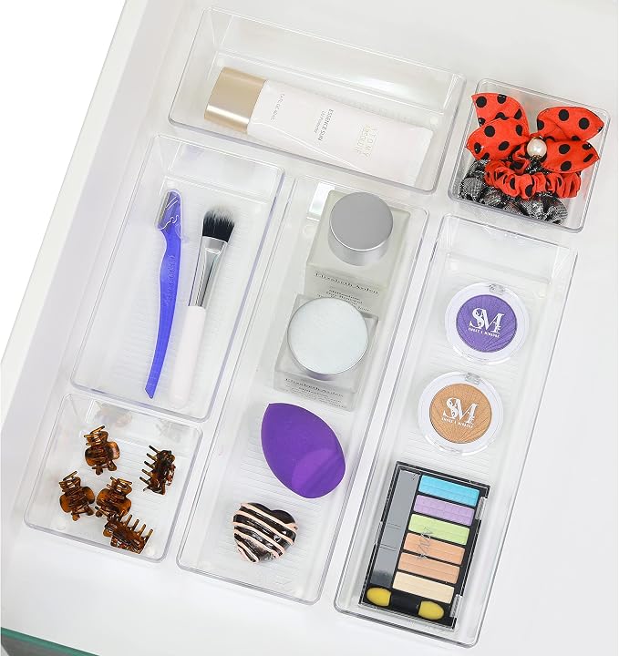 Simple Houseware Clear Drawer Organizer for Office Bin Desk Storage, 3.25"x 6.25", 6 Packs