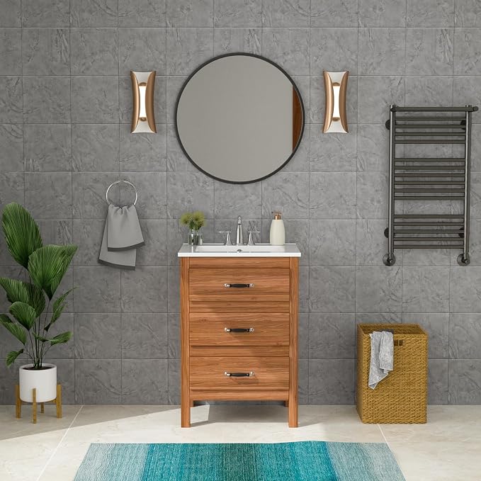 Lordear White Bathroom Sink 3 Holes Drop In 24 X 20 Inch Three Holes Porcelain Ceramic Bathroom Vanity Top Sink Basin 24"