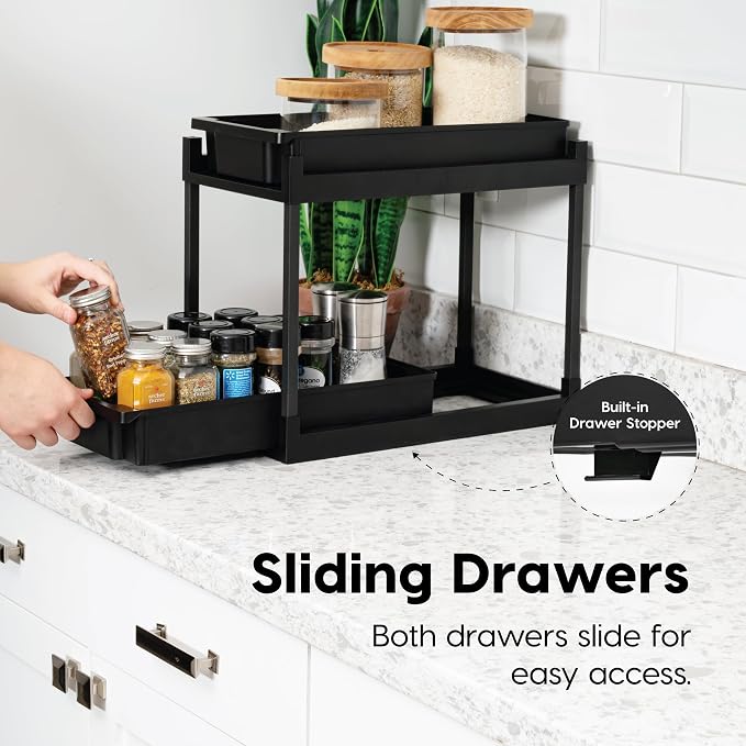 IRIS USA Under Sink Organizer, 4 Pack, Bathroom Organizers and Storage, Pull Out Under Cabinet Kitchen Shelf Pantry Under Counter, Cleaning Supplies, Vertical Spice Rack Slide Out Drawer, Easy Install