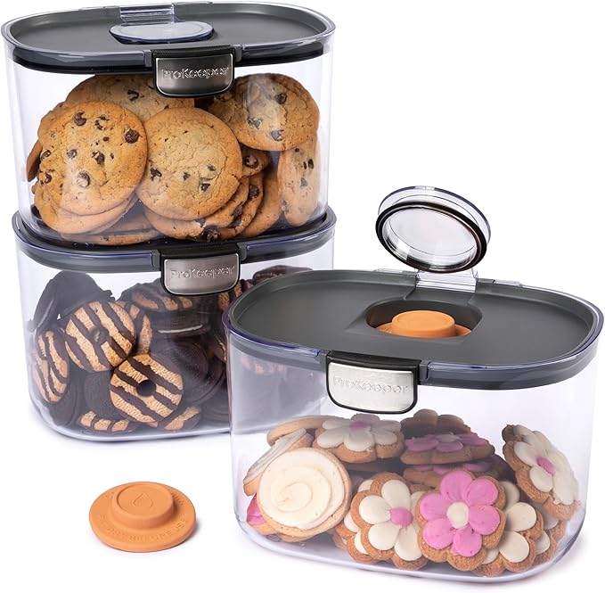 Progressive ProKeeper International Airtight Food Storage Container with Terracotta Disk for Freshness, Stackable & Dishwasher Safe, Ideal for Cookies, Baked Goods, & More, 5 Quart, 3-Piece