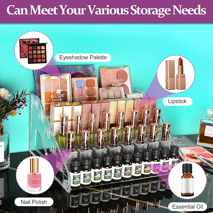 JessLab Nail Polish Organizer, 6-Tier Clear Acrylic Sunglass and Essential Oil Holder, Makeup Organizer for Bathroom Vanity Countertop