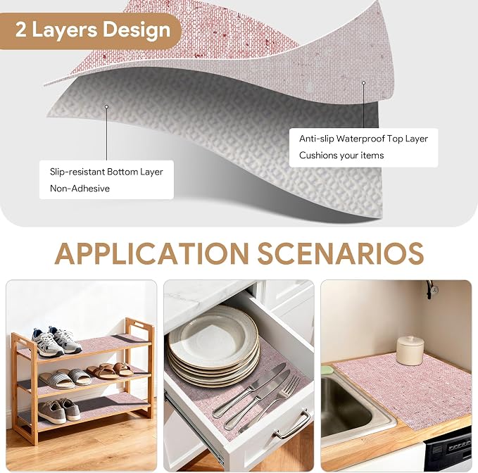 2Rolls*20'' X 72'' Shelf Liners Drawer Liner for Kitchen Cabinet Non Adhesive, Strong Grip Anti Slip Cabinet Liners for Shelves, Oil-Proof Waterproof Cupboard Liner