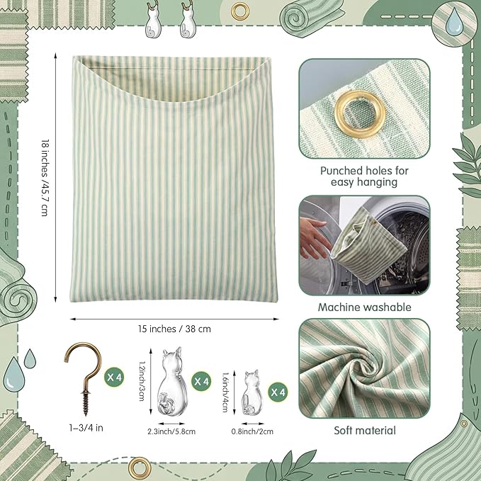 Reusable Dirty Rag Storage Bag Linen Dish Towel Cloth Bag Dish Rag Holder Natural Cotton Vintage for Under Sink Cabinet Door Organizer Laundry Bathroom Storage(Green and White,Classic)