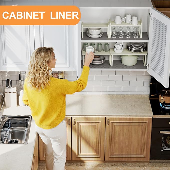 FLPMIX Kitchen Cabinet Liner 17.7-Inch: Translucent Gray Cabinet Drawer Liner - Waterproof Clear Refrigerator Shelf Mat for Pantry Cupboard 17.7" x 300"