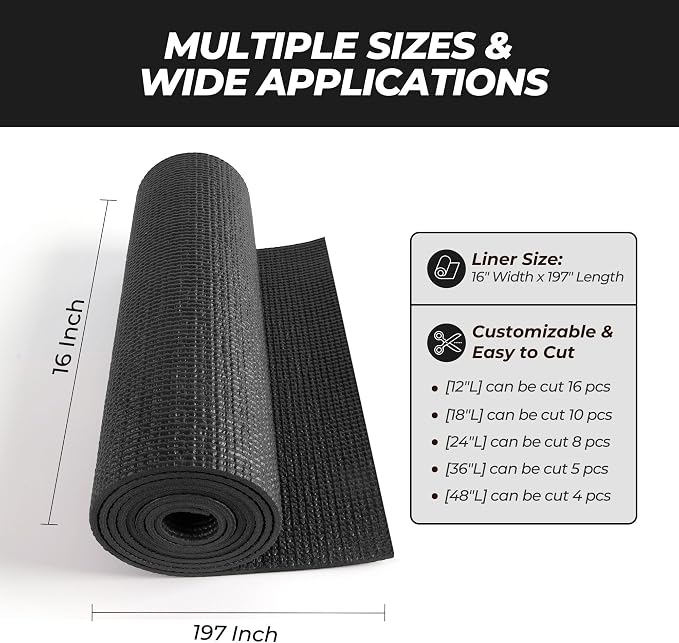 PABUSIOR Toolbox Liner 16" Wide: Heavy Duty Foam Tool Box Drawer Protector Mats - 5MM Thick Non Slip Cabinet Shelf Liners for Garage Shelves 16" W x 197" L Black