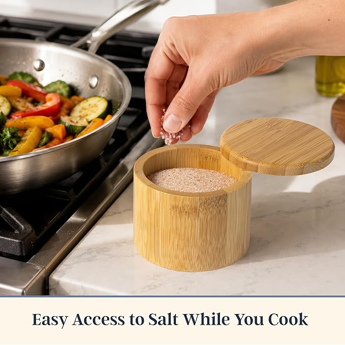 Totally Bamboo Salt Cellar with Swivel Lid - Wooden Salt Container, Bamboo Spice Box for Kitchen Countertop, Magnetic Closure, 6 Oz
