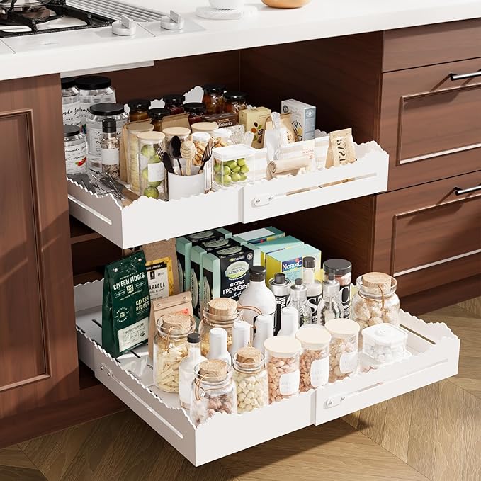 Pull Out Cabinet Organizer, Expandable Width (12"-18") and Depth (13.7"-23.6"),Pull Out Drawers for Cabinets, Slide Out Drawers for Kitchen Cabinets with Sturdy Steel Pull Out Shelves