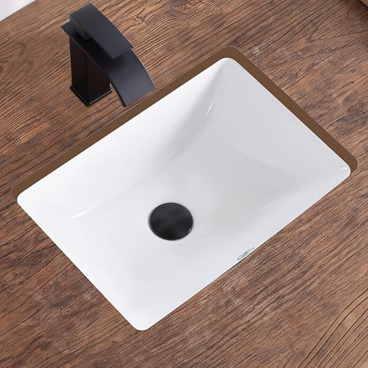 18 Inch Undermount Bathroom Sink White Ceramic Rectangular Under Counter Bathroom Sink for Cabinet Porcelain Vanity Sinks,Overflow Type (18.3"x13.0")