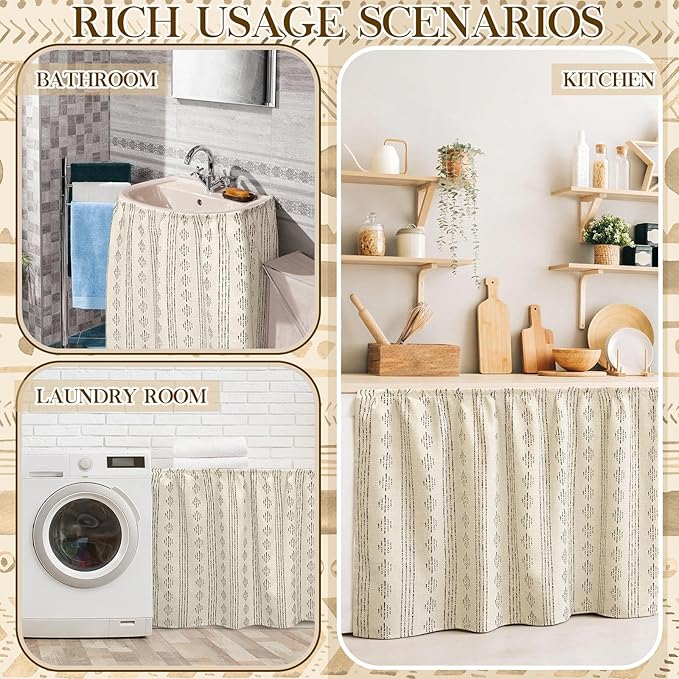 VitalCozy Cabinet Curtains 35" W x 35" L Sink Skirt for Bathroom Kitchen Blue White Plaid Double Layer Ruffles Cabinet Curtains for Classroom Home Farmhouse Rustic Drape Under Desk Privacy Drape