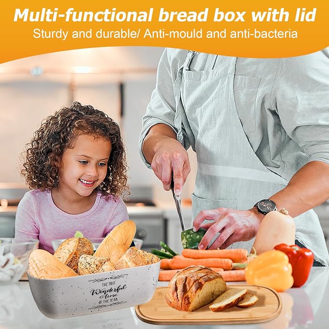 Bread Box For Kitchen Countertop,Bread Box with Cutting Board Lid Made with Bamboo Fiber,Bread Container Holder Keeper Keep Fresh I14.4x8.3x5.6 in……