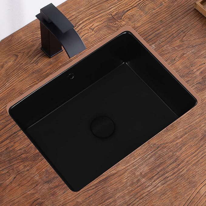 18 Inch Undermount Bathroom Sink Matte Black Rectangular Porcelain Ceramic Vanity Basin with Overflow (18.5"x14.0") KDKSC