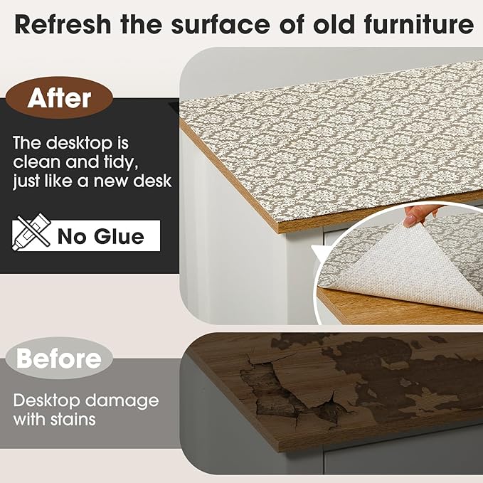 Drawer and Shelf Liner, Non-Slip Kitchen Cabinet Liners Non-Adhesive Thick Strong Grip Waterproof Washable Mats Protect Dresser Shelves Cupboard Bathroom Cabinets, Boho: Beige, 18 in X 10 FT