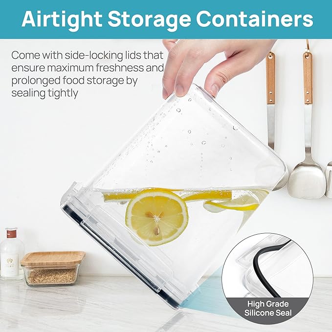 Vtopmart 10 PCS Flour and Sugar Storage Container, Large Airtight Food Canisters with Lids for Kitchen, Pantry Organization, BPA Free, Black