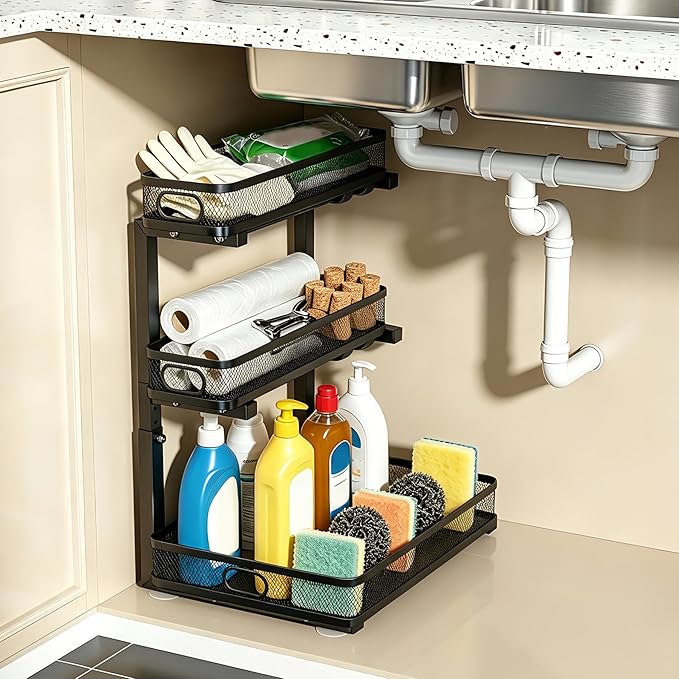 Under Sink Organizer, Black, 3-Tier | 1 Pack