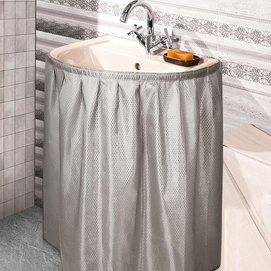 Fabric Sink Skirt Diamond Bathroom Stitch Self Stick Adhesive Waterproof Fabric Under Sink Curtain Skirt 55 x 32 Inch Adds Bathroom Storage(Silver Gray,Classic Style)