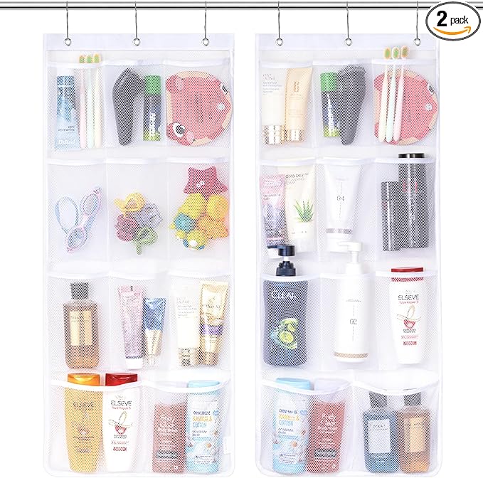 Lifewit Mesh Shower Caddy, 11 Pockets Hanging Shower Organizer with Quick Drying Mesh, Portable Space Saving Bathroom Organizer to Hold Soap, Shampoo and Cruise Ship Essentials, White, 2 Pack